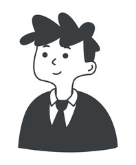 Business element of set in black line design. An illustration in black outline feature a male business professional, highlighting the concept of a businessman. Vector illustration.