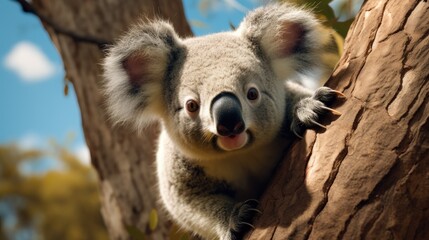 Fototapeta premium Koala bear climbing a tree