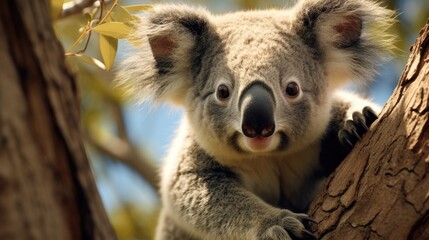 Koala bear climbing a tree