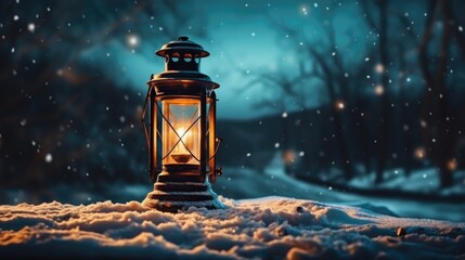 Lamp standing on the snow