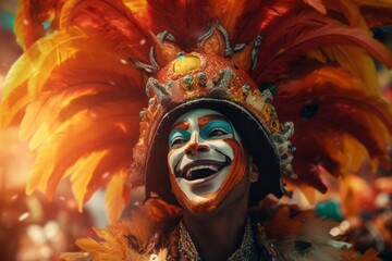 Energetic vibrant Brazilian carnival artist. Multicolored brazil festival rhythmic performance. Generate ai