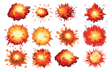 for game of the explosion effect. Explosion vector cartoon set - obrazy, fototapety, plakaty