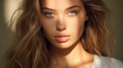 AI generated illustration of a portrait of a beautiful woman in sunlight - obrazy, fototapety, plakaty