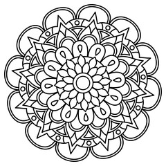 Floral mandala with line, drawing with natural theme, for coloring book, decoration, tattoo, wallpaper, sticker.