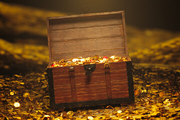 Abundant Pirate Treasure Chest Filled with Shimmering Gold and Jewels © Dabarti