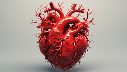 Human heart. 3d illustration of human heart on gray background.