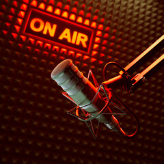Professional Studio Microphone: Live Broadcast with Red On Air Illumination