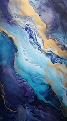 AI generated illustration of a vivid abstract purple gold marble background