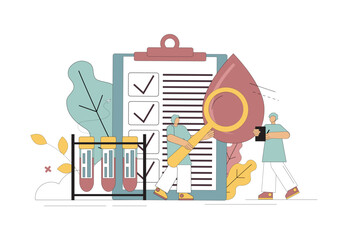 Fototapeta premium Blood concept. The doctors people are studying and examining the blood. Identification of diseases. Blood analysis. Donation.