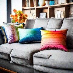 Colorful pillows on a sofa.