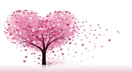 valentines day / wedding /marriage / love background illustration of a heart shaped tree with pink heart shaped leaves and foliage