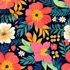AI generated illustration of a vibrant floral and foliage design with bright colors