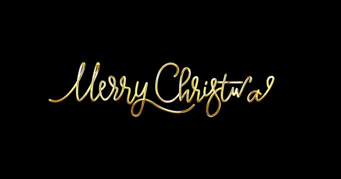 Merry Christmas text animation with alpha channel. Handwritten calligraphy inscription in 3 clips of glossy effect. Depicting festive typography appearance for greetings, invitations, and promotion