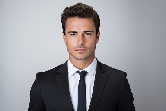 Portrait of a young handsome businessman in a black suit