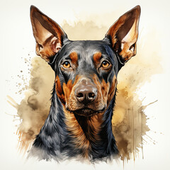 watercolor Dobermann clipart, Generative Ai