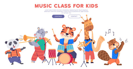 Animal band vector illustration. The marching band animals creates lively atmosphere in celebration event at zoo A cheerful music band fauna performs, turning zoo. Music class for kids