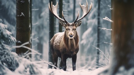 Moose in the snow forest