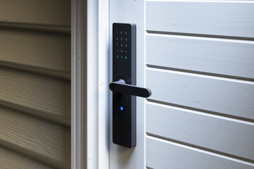 Advanced Smart Lock Technology Securing Residential White Door