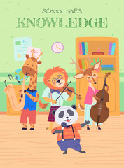 Animal band vector illustration. The animal band concept transforms zoo into lively concert, filled with joyful melodies The zoo becomes lively celebration music and wildlife. School gives knowledge