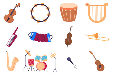Musical instruments vector illustration. Classical melodies resonate as instruments play in perfect harmony Instrumental leisure becomes journey into world rhythmic enchantment