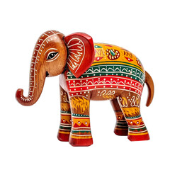 Colourful painted Handmade wooden toy Elephant mandala design isolated on transparent background.