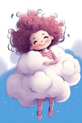 Cute sleepy girl wrapping in furry cloud