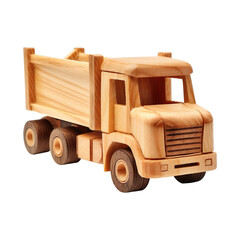 Handmade wooden toy empty truck isolated on transparent background.