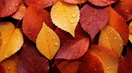 Colorful autumn leaves with water drops. Autumn background.