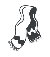 Winter element of black line set. In this charming winter-themed artwork outlined in black, a colorful scarf takes center stage, adding a touch of warmth to the frosty landscape. Vector illustration.