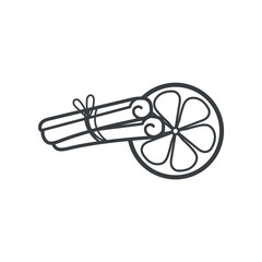 Winter element of black line set. In this charming winter-themed artwork , aromatic cinnamon with orange create a cozy and comforting scene. Vector illustration.