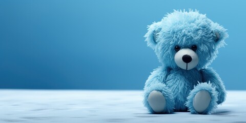 sad blue teddy bear, on a blue background, blue monday, copy space, banner - obrazy, fototapety, plakaty