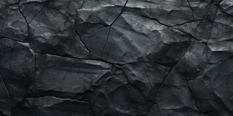 Black Cracked Stone Background. Rough Surface Fractured Texture. Concrete Broken Wall
