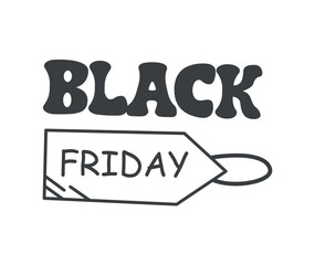 Element of Black Friday set. In this striking Black Friday artwork, a bold label with the words 'Black Friday Sale' takes center stage, emphasizing the incredible discounts. Vector illustration.