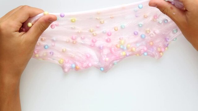 Slime with foam balls. ASMR video is sticky.