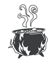 Halloween element of black line set. With a Halloween theme and striking black outlines, this witch's cauldron piece adds a spooky touch to the scene. Vector illustration.