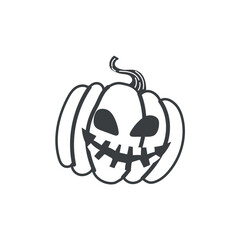 Halloween element of black line set. With a Halloween theme, this illustration features a pumpkin, casting an eerie and mysterious glow in the darkness of the night. Vector illustration.