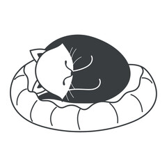 Element of pets themed set. This illustration with black outlines showcases the irresistible charm of a sweet cat, making it a must-see for cat lovers everywhere. Vector illustration.