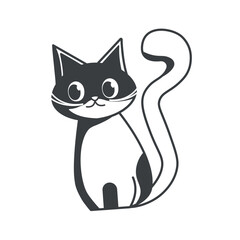 Element of pets themed set. In this delightful pets-themed illustration, a charming black-outlined cat steals the spotlight with its adorable antics. Vector illustration.