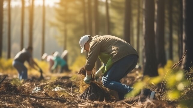 Group of People Engaged in Forest Work