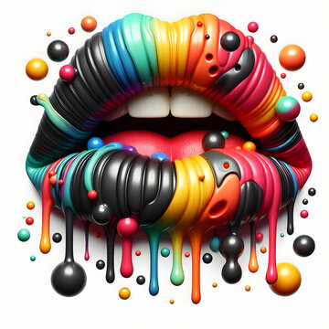 labios de colores con gotas de pintura
