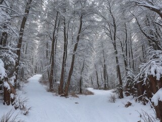 a hiking trail leading from snowy mountain path,