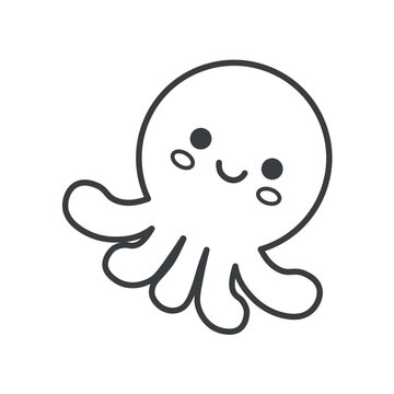 Element of pets themed set. A cute octopus is depicted in black outlines, this minimalistic illustration conveys the essence of marine pets. Vector illustration.