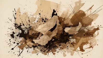 Poster Generative AI, Beige brown black watercolor ink abstract painted background. Ink street graffiti art on a textured paper vintage background, washes and brush strokes..   © DELstudio