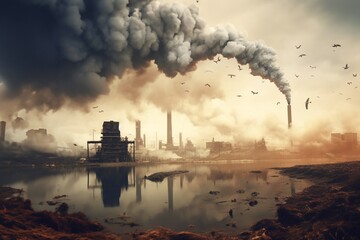 Industry development as reason of air pollution and smog emission, ecological problem. Generative AI