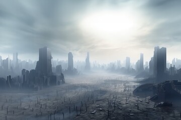 Future destroyed apocalyptic dead world with air pollution as a result of industry. Generative AI