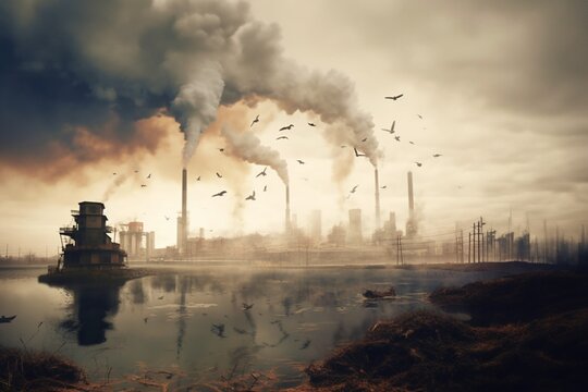 Industry development as reason of air and water pollution and climate changes. Generative AI