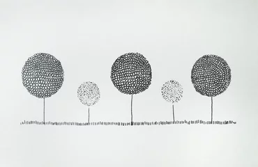 Stickers pour porte Surréalisme Graphics stylized trees with round crowns
