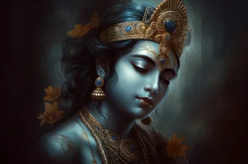 Fotobehang Indian Krishna god portrait. Hinduism traditional religion holy devotion lord. Generate ai © nsit0108