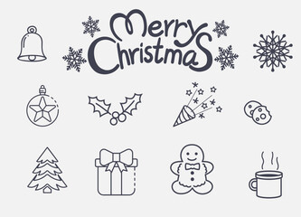 Christmas icons set. Outline symbol collection Vector illustrations