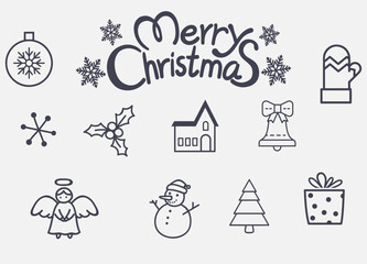 Fototapeta na wymiar Christmas icons set. Outline symbol collection Vector illustrations